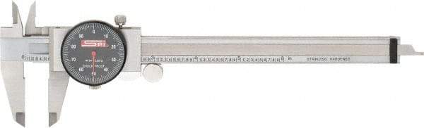 SPI - 0" to 6" Range, 0.001" Graduation, 0.1" per Revolution, Dial Caliper - Black Face, 1.57" Jaw Length, Accurate to 0.0010" - Eagle Tool & Supply