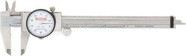 SPI - 0" to 6" Range, 0.001" Graduation, 0.1" per Revolution, Dial Caliper - White Face, 1.57" Jaw Length, Accurate to 0.0010" - Eagle Tool & Supply