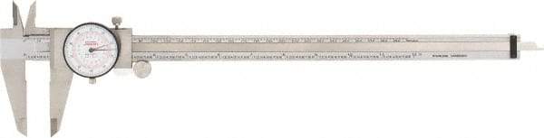 SPI - 0" to 12" Range, 0.001" and 0.02 mm Graduation, 0.001" per Revolution, Dial Caliper - White Face, 64mm Jaw Length, Accurate to 0.04mm - Eagle Tool & Supply