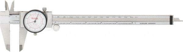 SPI - 0" to 8" Range, 0.001" and 0.02 mm Graduation, 0.001" per Revolution, Dial Caliper - White Face, 50mm Jaw Length, Accurate to 0.03mm - Eagle Tool & Supply