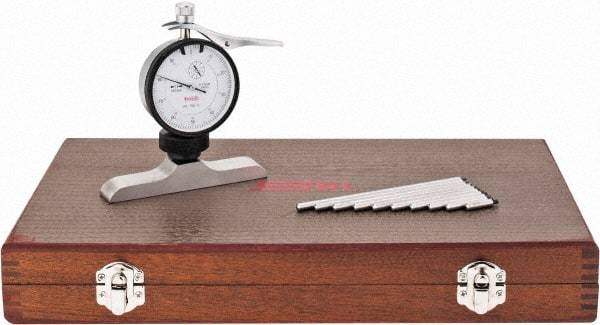 SPI - 0 to 100mm Range, Steel, White Dial Depth Gage - 0.01mm Graduation, 0.02mm Accuracy, 101mm Base Measuring Length - Eagle Tool & Supply