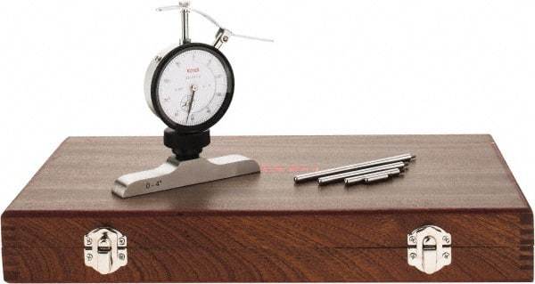 SPI - 0 to 4" Range, Steel, White Dial Depth Gage - 0.001" Graduation, 0.002" Accuracy, 4" Base Measuring Length - Eagle Tool & Supply