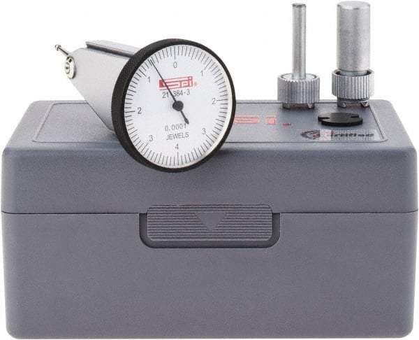 SPI - 0.008" Range, 0.0001" Dial Graduation, Vertical Dial Test Indicator - 1-1/4" White Dial, 0-4-0 Dial Reading, Accurate to 0.0001" - Eagle Tool & Supply