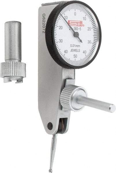 SPI - 1mm Range, 0.01mm Dial Graduation, Horizontal Dial Test Indicator - 32mm White Dial, 0-50-0 Dial Reading, Accurate to 0.013mm - Eagle Tool & Supply