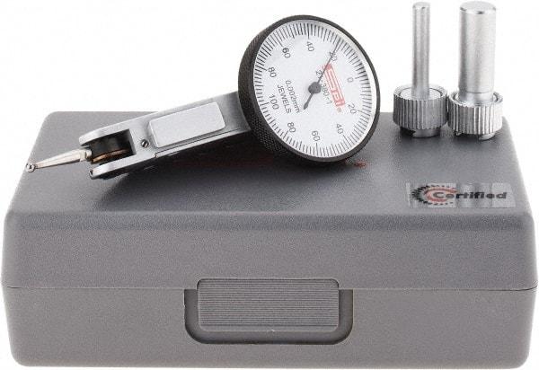 SPI - 0.2mm Range, 0.002mm Dial Graduation, Horizontal Dial Test Indicator - 32mm White Dial, 0-100-0 Dial Reading, Accurate to 0.004mm - Eagle Tool & Supply