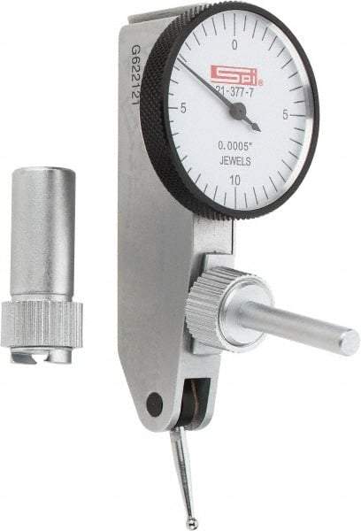 SPI - 0.02" Range, 0.0005" Dial Graduation, Horizontal Dial Test Indicator - 1-1/4" White Dial, 0-10-0 Dial Reading, Accurate to 0.0005" - Eagle Tool & Supply
