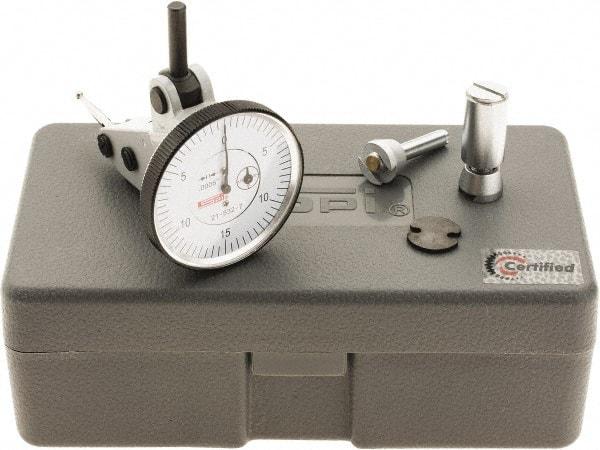 SPI - 0.06" Range, 0.0005" Dial Graduation, Vertical Dial Test Indicator - 1-1/2" White Dial, 0-15-0 Dial Reading, Accurate to 0.0012" - Eagle Tool & Supply