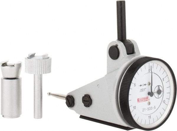 SPI - 0.06" Range, 0.001" Dial Graduation, Vertical Dial Test Indicator - 1-3/16" White Dial, 0-15-0 Dial Reading, Accurate to 0.0012" - Eagle Tool & Supply