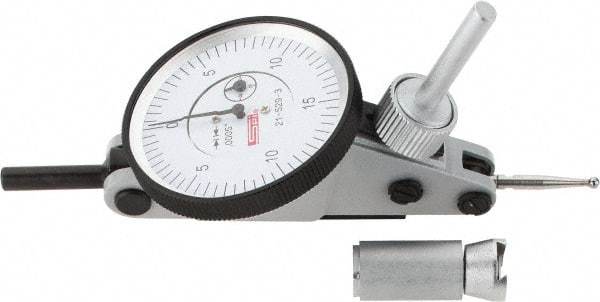 SPI - 0.06" Range, 0.0005" Dial Graduation, Horizontal Dial Test Indicator - 1-1/2" White Dial, 0-15-0 Dial Reading, Accurate to 0.0012" - Eagle Tool & Supply