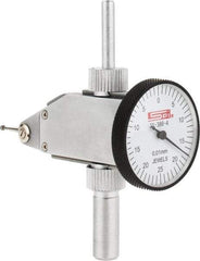 SPI - 0.5mm Range, 0.01mm Dial Graduation, Vertical Dial Test Indicator - 32mm White Dial, 0-25-0 Dial Reading, Accurate to 0.013mm - Eagle Tool & Supply