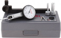 SPI - 8 Piece, 0mm to 1mm Measuring Range, 32mm Dial Diam, 0-50-0 Dial Reading, White Dial Test Indicator Kit - 0.013mm Accuracy, 21.5mm Contact Point Length, 2mm Ball Diam, 0.01mm Dial Graduation - Eagle Tool & Supply