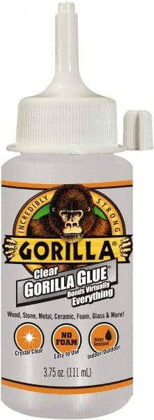 Gorilla Glue - 3.75 oz Bottle Clear All Purpose Glue - 10 min Working Time, 24 hr Full Cure Time, Bonds to Most Surfaces - Eagle Tool & Supply