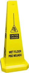 PRO-SAFE - Caution - Cuidado - Wet Floor - Piso Mojado, 10-1/2" Wide x 25-3/4" High, Polyethylene Floor Sign - English/Spanish, Cone, Black on Yellow, For Accident Prevention - Eagle Tool & Supply