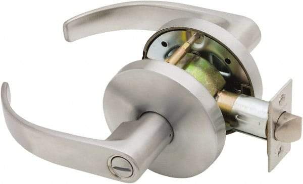 Falcon - Grade 1 Privacy Lever Lockset for 1-3/8" Thick Doors - 2-3/4" Back Set, No Cylinder, Steel, Satin Chrome Finish - Eagle Tool & Supply