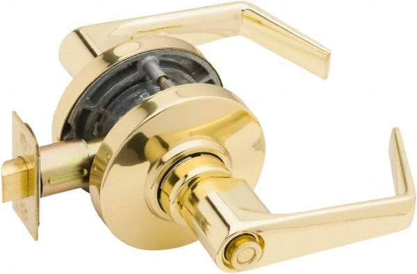 Falcon - Grade 2 Entrance Lever Lockset for 1-3/8" Thick Doors - 2-3/4" Back Set, No Cylinder, Steel, Bright Brass Finish - Eagle Tool & Supply