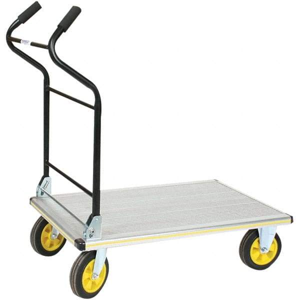 Wesco Industrial Products - 750 Lb Capacity 41" OAH Platform Truck - Ergonomic Cushion Grip Handle, Aluminum, Solid Rubber Wheels - Eagle Tool & Supply