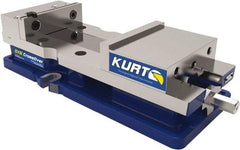 Kurt - 6" Jaw Width, 9" Jaw Opening Capacity, Horizontal Stationary Machine Vise - Manual Operation, 1 Station, 18.258" Long x 4" High x 1" Deep, 1.735" Jaw Height, 7,342 Lb Max Clamp Force, Ductile Iron - Eagle Tool & Supply