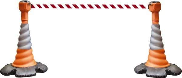 PRO-SAFE - 40" High, Orange, Red & White Warning Post Kit - 23-15/16" Base Width, 27.31 Lb - Eagle Tool & Supply