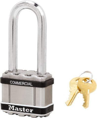 Master Lock - 2-1/2" Shackle Clearance, Keyed Alike Padlock - 3/8" Shackle Diam, Laminated Steel - Eagle Tool & Supply