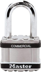 Master Lock - 1-1/2" Shackle Clearance, Keyed Different Padlock - 3/8" Shackle Diam, Laminated Steel - Eagle Tool & Supply