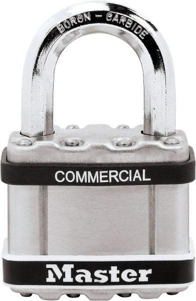 Master Lock - 1" Shackle Clearance, Keyed Different Padlock - 3/8" Shackle Diam, Laminated Steel - Eagle Tool & Supply