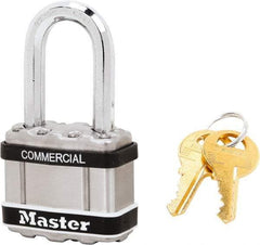 Master Lock - 1-1/2" Shackle Clearance, Keyed Alike Padlock - 5/16" Shackle Diam, Laminated Steel - Eagle Tool & Supply