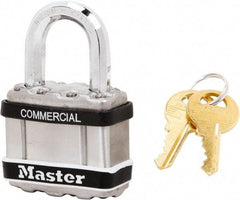 Master Lock - 1" Shackle Clearance, Keyed Alike Padlock - 5/16" Shackle Diam, Laminated Steel - Eagle Tool & Supply