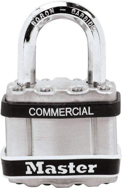 Master Lock - 1" Shackle Clearance, Keyed Different Padlock - 5/16" Shackle Diam, Laminated Steel - Eagle Tool & Supply