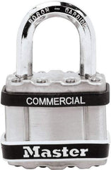 Master Lock - 1" Shackle Clearance, Keyed Different Padlock - 5/16" Shackle Diam, Laminated Steel - Eagle Tool & Supply