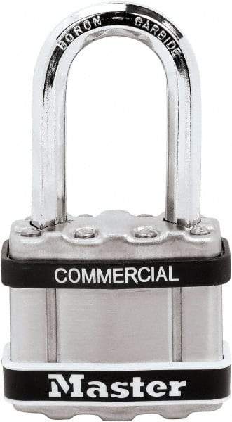 Master Lock - 1.51" Shackle Clearance, Keyed Different Padlock - 5/16" Shackle Diam, Laminated Steel - Eagle Tool & Supply