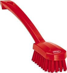 Vikan - 0.8" Bristle Length, Polyester Food Service Brush - 3" Long x 1.6" Wide Head, 10.2" OAL, Ergonomic Handle, Red, Polypropylene Block - Eagle Tool & Supply