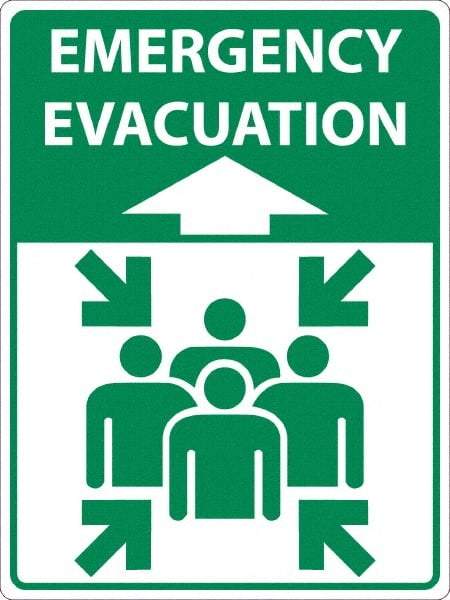 NMC - "Emergency Evacuation", 24" Long x 18" Wide, Sportwalk Safety Sign - Rectangle, 0.005" Thick, Use for Workplace/Safety - Eagle Tool & Supply