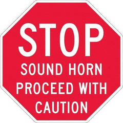 NMC - "Stop - Sound Horn Proceed With Caution", 36" Long x 36" Wide, Texwalk Safety Sign - Octagon, 0.005" Thick, Use for Workplace/Safety - Eagle Tool & Supply