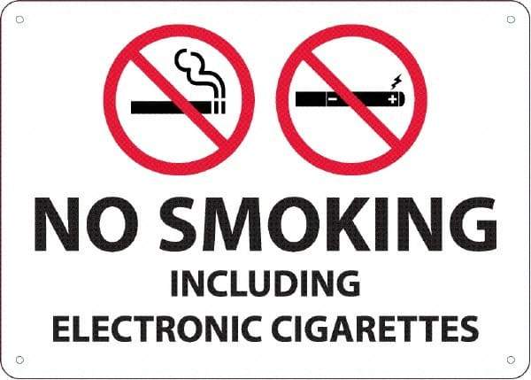 NMC - "No Smoking Including Electronic Cigarettes", 10" Long x 14" Wide, Rigid Plastic Safety Sign - Rectangular, 0.05" Thick, Use for Smoking Regulations - Eagle Tool & Supply