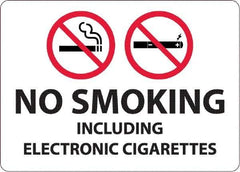 NMC - "No Smoking Including Electronic Cigarettes", 10" Long x 14" Wide, Aluminum Safety Sign - Rectangular, 0.04" Thick, Use for Smoking Regulations - Eagle Tool & Supply