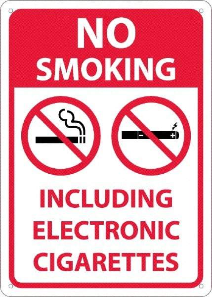 NMC - "No Smoking Including Electronic Cigarettes", 10" Long x 14" Wide, Rigid Plastic Safety Sign - Rectangular, 0.05" Thick, Use for Smoking Regulations - Eagle Tool & Supply