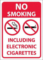 NMC - "No Smoking Including Electronic Cigarettes", 10" Long x 14" Wide, Pressure-Sensitive Vinyl Safety Sign - Rectangular, 0.04" Thick, Use for Smoking Regulations - Eagle Tool & Supply