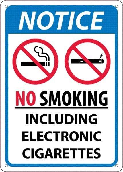 NMC - "No Smoking Including Electronic Cigarettes", 10" Long x 14" Wide, Rigid Plastic Safety Sign - Rectangular, 0.05" Thick, Use for Smoking Regulations - Eagle Tool & Supply