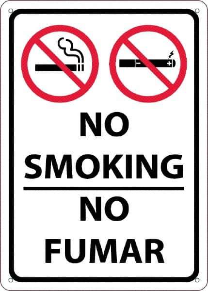 NMC - "No Smoking - No Fumar", 10" Long x 14" Wide, Rigid Plastic Safety Sign - Rectangular, 0.05" Thick, Use for Smoking Regulations - Eagle Tool & Supply