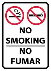 NMC - "No Smoking - No Fumar", 10" Long x 14" Wide, Pressure-Sensitive Vinyl Safety Sign - Rectangular, 0.0045" Thick, Use for Smoking Regulations - Eagle Tool & Supply