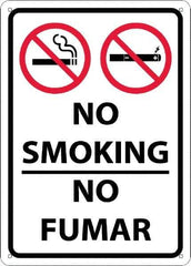 NMC - "No Smoking - No Fumar", 10" Long x 14" Wide, Aluminum Safety Sign - Rectangular, 0.04" Thick, Use for Smoking Regulations - Eagle Tool & Supply