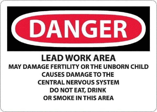 NMC - "Danger - Lead Work Area May Damage Fertility Or The Unborn Child", 10" Long x 14" Wide, Rigid Plastic Safety Sign - Rectangle, 0.05" Thick, Use for Hazardous Materials - Eagle Tool & Supply