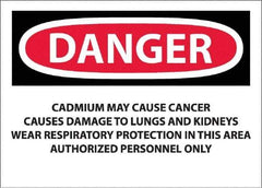 NMC - "Danger - Cadmium May Cause Cancer", 10" Long x 14" Wide, Pressure-Sensitive Vinyl Safety Sign - Rectangle, 0.0045" Thick, Use for Hazardous Materials - Eagle Tool & Supply