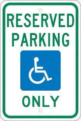 NMC - "Reserved Parking Only", "Handicap Symbol", 12" Wide x 18" High, Aluminum ADA Signs - 0.08" Thick, Green & Blue on White, Engineer Grade Reflectivity, Rectangle, Post Mount - Eagle Tool & Supply