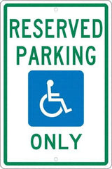 NMC - "Reserved Parking Only", "Handicap Symbol", 12" Wide x 18" High, Aluminum ADA Signs - 0.063" Thick, Green & Blue on White, Rectangle, Post Mount - Eagle Tool & Supply