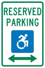 NMC - "Reserved Parking", "Handicap Symbol", 12" Wide x 18" High, Aluminum ADA Signs - 0.04" Thick, Green & Blue on White, Rectangle, Post Mount - Eagle Tool & Supply