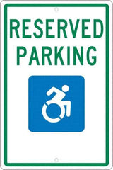 NMC - "Reserved Parking", "Handicap Symbol", 12" Wide x 18" High, Aluminum ADA Signs - 0.063" Thick, Green & Blue on White, Rectangle, Post Mount - Eagle Tool & Supply