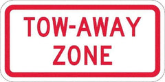 NMC - "Tow Away Zone", 12" Wide x 6" High, Aluminum No Parking & Tow Away Signs - 0.08" Thick, Red on White, Engineer Grade Reflectivity, Rectangle, Post Mount - Eagle Tool & Supply