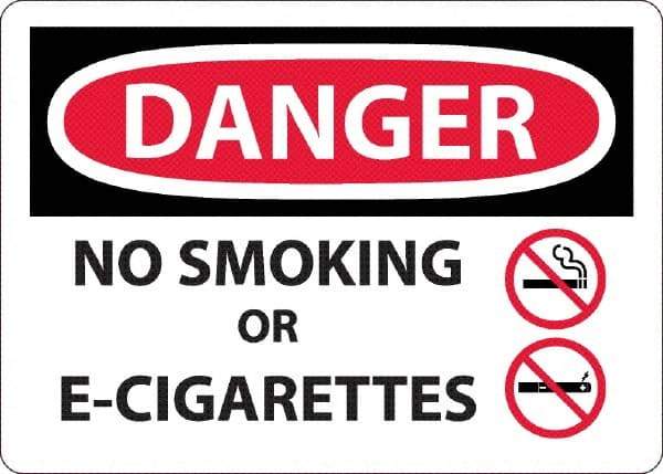 NMC - "Danger - No Smoking or E-Cigarettes", 10" Long x 14" Wide, Aluminum Safety Sign - Rectangle, 0.04" Thick, Use for Smoking Regulations - Eagle Tool & Supply