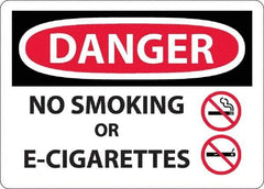 NMC - "Danger - No Smoking or E-Cigarettes", 10" Long x 14" Wide, Aluminum Safety Sign - Rectangle, 0.04" Thick, Use for Smoking Regulations - Eagle Tool & Supply